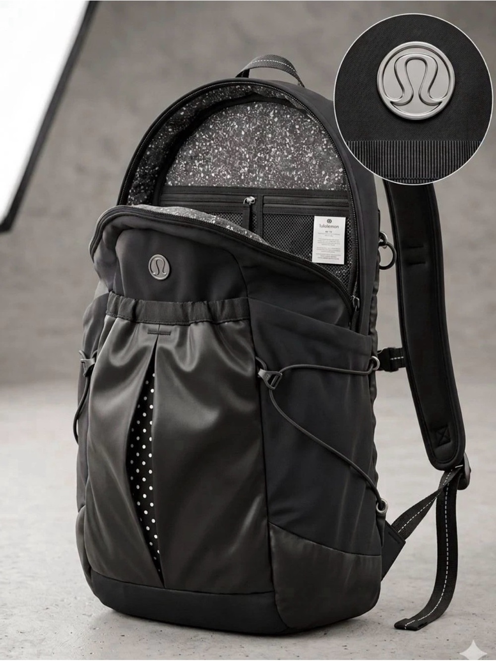 RARE Lululemon Run All Day Backpack 13L – Black with Polka Dot & Shatter Weave